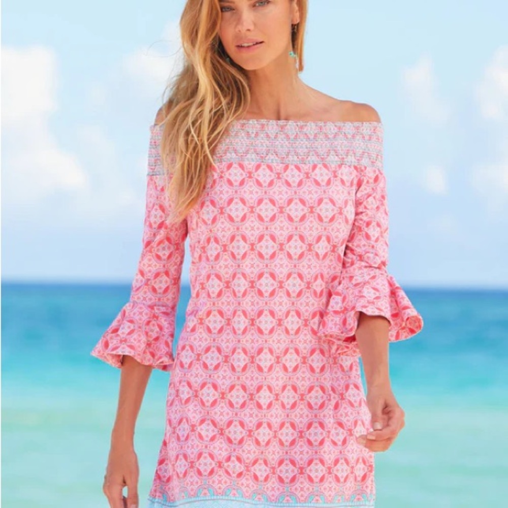 CABANA LIFE- Coral Tides Off-Shoulder Swim Cover-Up